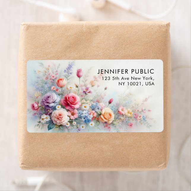 Watercolor Flowers Template Shipping Address Label (Insitu)