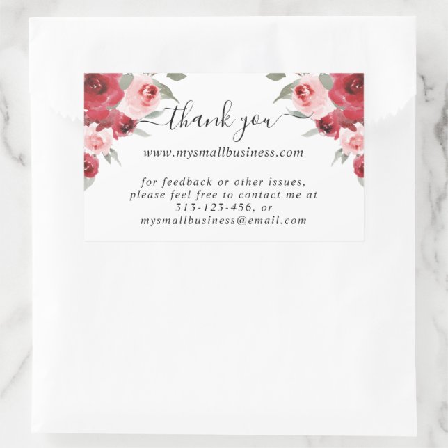 watercolor flowers thank you business information rectangular sticker (Bag)