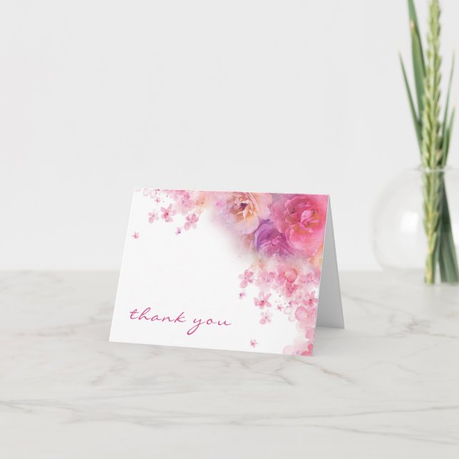 Watercolor Flowers Thank You Hand Script Elegant (Front)
