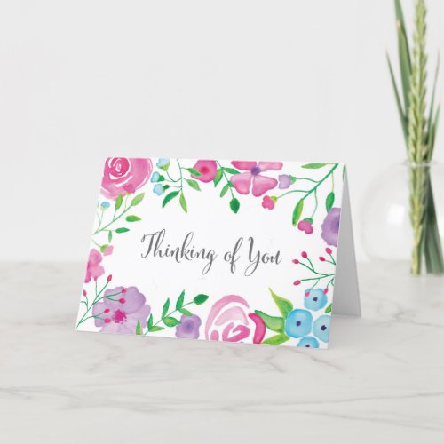 Watercolor Flowers Thinking of You Card 