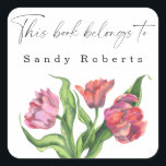 Watercolor flowers - This book belongs to Square Sticker<br><div class="desc">A bouquet of red flowers is painted in watercolor. A beautiful elegant collection for a summer baby shower.</div>