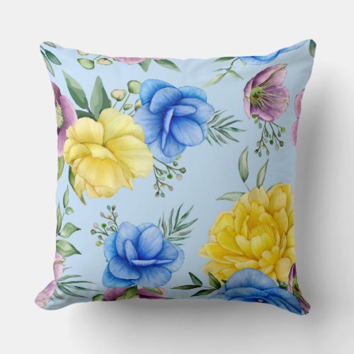 Watercolor Flowers Throw Pillow