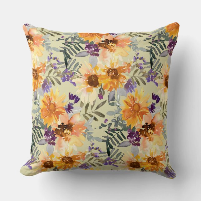 Watercolor Flowers Throw Pillow (Front)