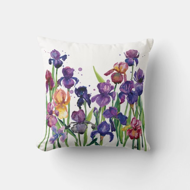 Watercolor Flowers Throw Pillow (Front)