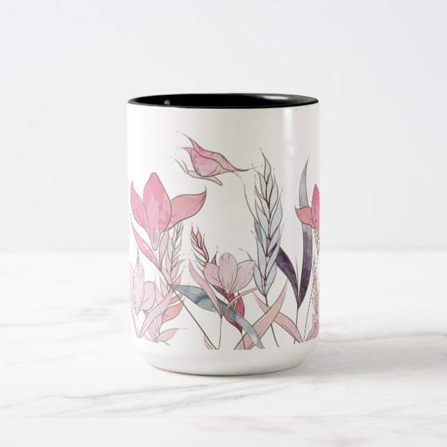 Watercolor Flowers Two-Tone Coffee Mug | Artistic  (Center)