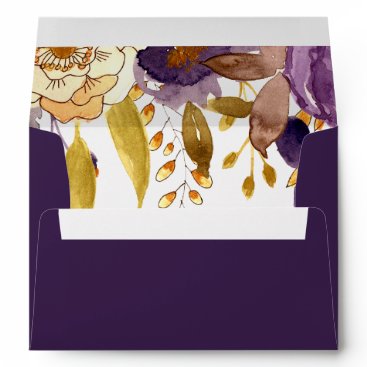 Watercolor Flowers Ultraviolet Wedding Envelope
