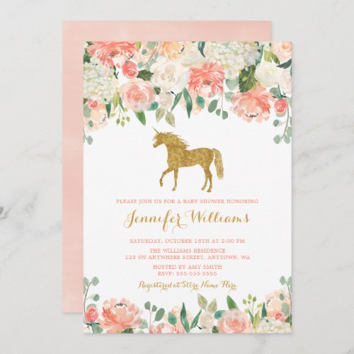 Watercolor Flowers Unicorn Baby Shower Invitations