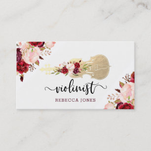 watercolor flowers violinist script business card