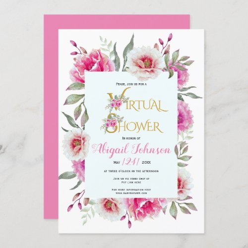 Watercolor flowers virtual baby or bridal shower invitation