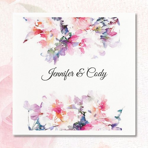 Watercolor Flowers Wedding Add Names Cocktail Napkins