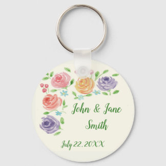 Watercolor Flowers Wedding Favor Keychain