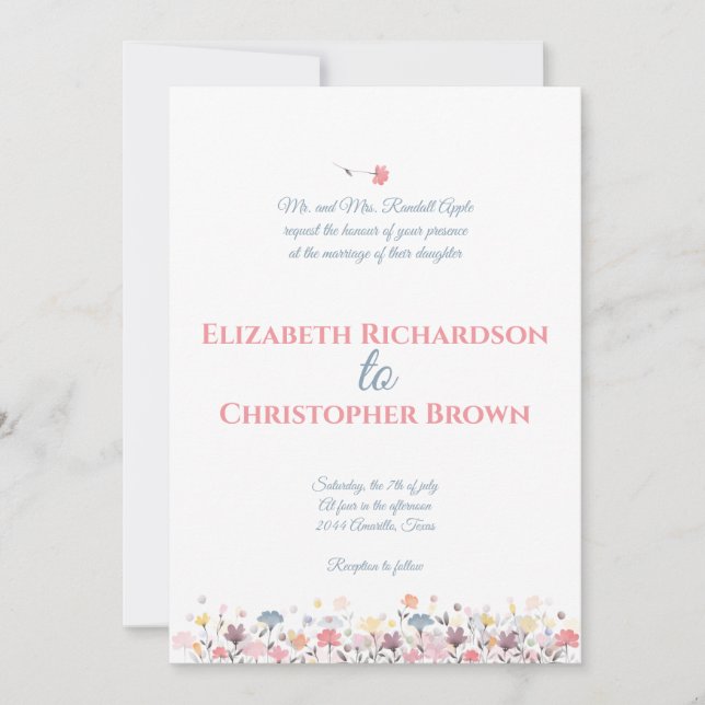Watercolor Flowers Wedding Hosted by Parents Invitation (Front)