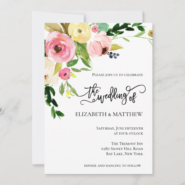 Watercolor Flowers Wedding Invitation (Front)