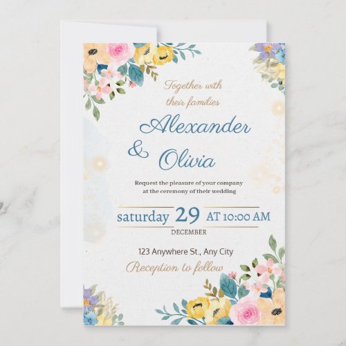 Watercolor Flowers wedding Invitation 