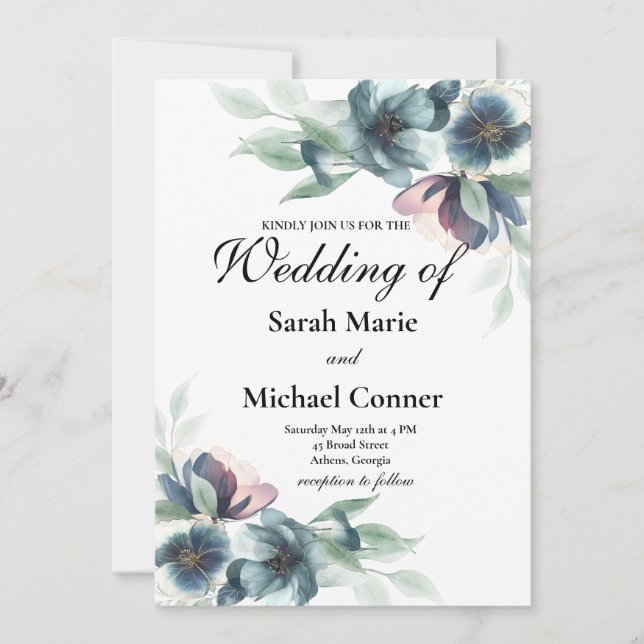 Watercolor flowers Wedding Invitation (Front)