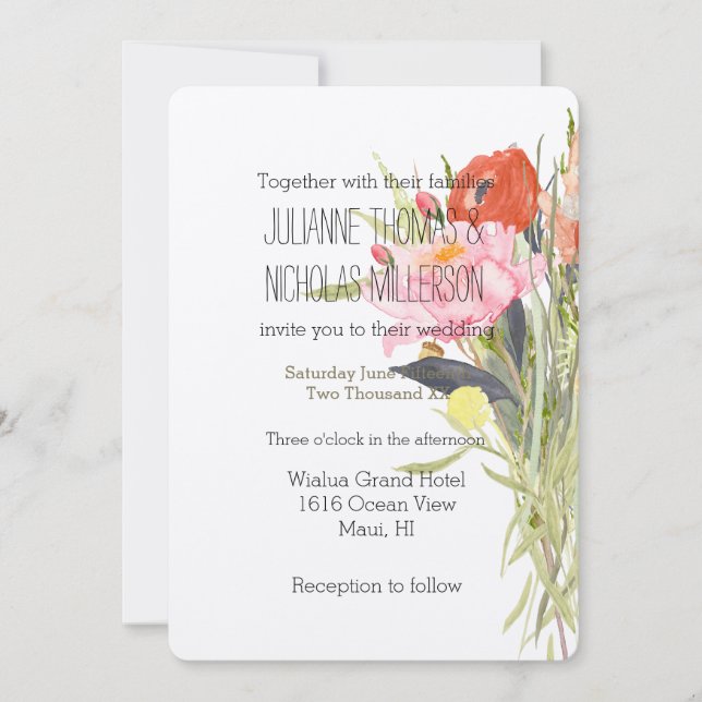 Watercolor Flowers Wedding Invitation (Front)