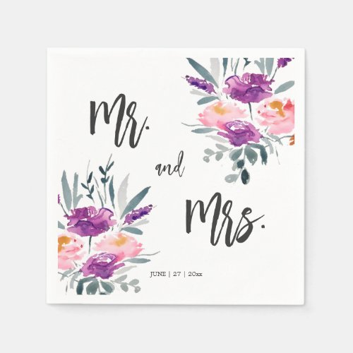 Watercolor Flowers Wedding Napkins