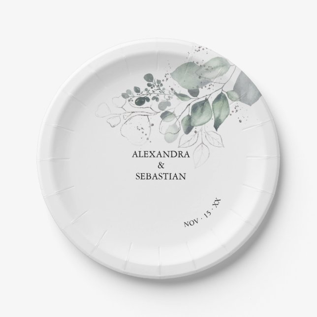 Watercolor Flowers Wedding Paper Plate (Front)