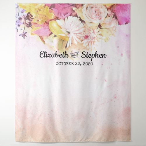 Watercolor Flowers Wedding Photo Booth Backdrop
