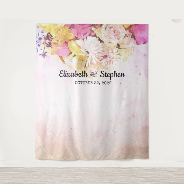 Watercolor Flowers Wedding Photo Booth Backdrop (Front)