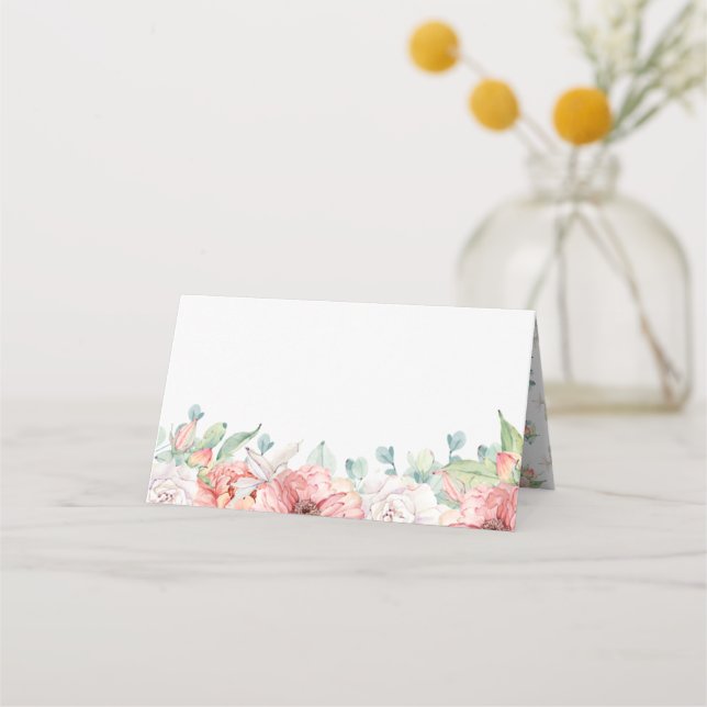 Watercolor Flowers Wedding Place Cards (Front)