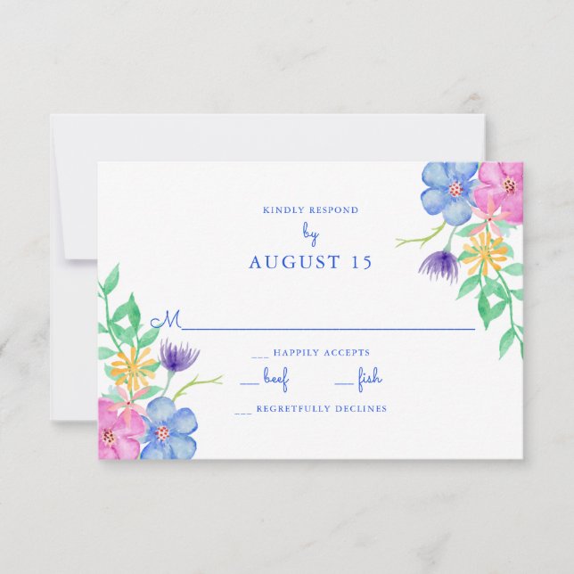 Watercolor Flowers Wedding RSVP Card (Front)