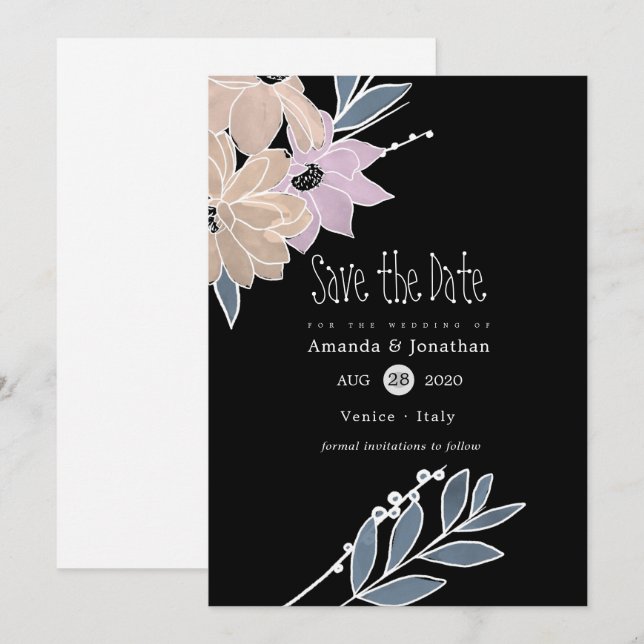 Watercolor Flowers Wedding Save The Date (Front/Back)