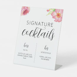 Watercolor Flowers Wedding Signature Cocktail Sign
