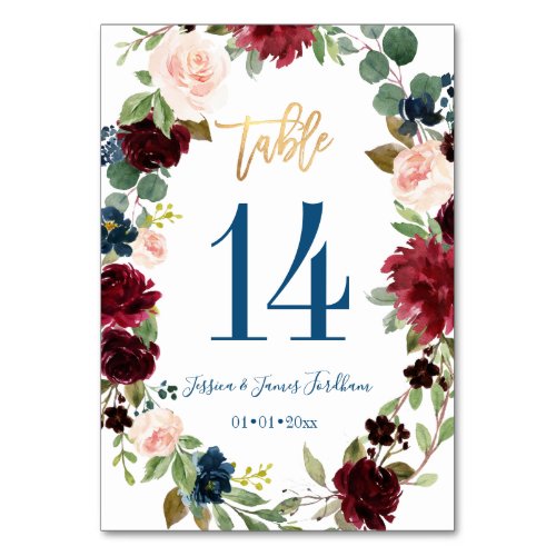 Watercolor Flowers Wedding Table Number