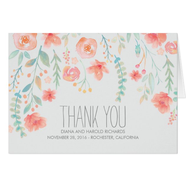 Watercolor Flowers Wedding Thank You Card