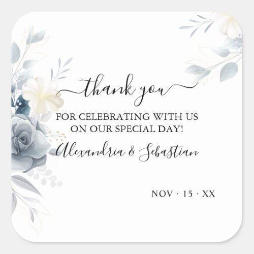 Watercolor Flowers Wedding Thank You Square Sticker
