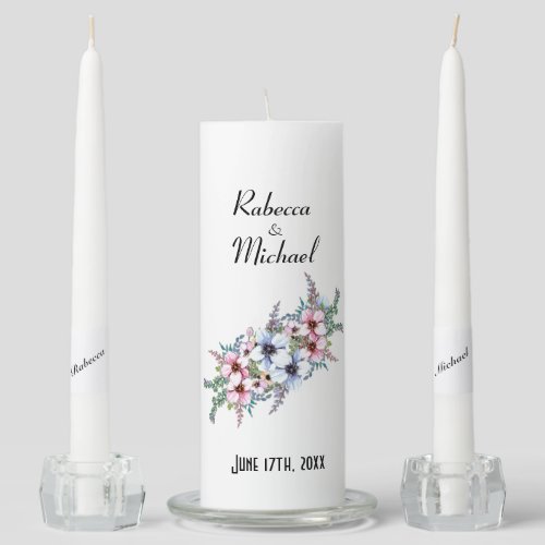 Watercolor Flowers Wedding Unity Candle Set