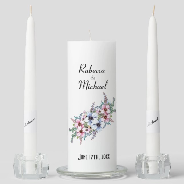 Watercolor Flowers Wedding Unity Candle Set (Front)