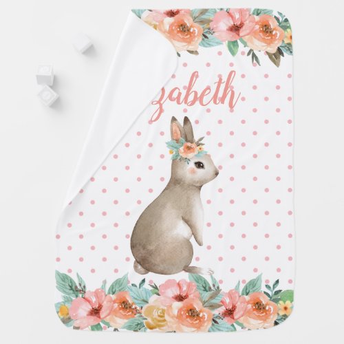 Watercolor Flowers with a Bunny Personalized Baby Blanket