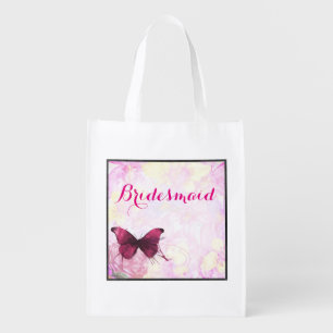 Watercolor Flowers with Butterfly Wedding Grocery Bag