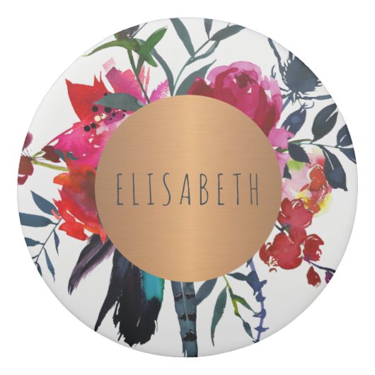 Watercolor flowers with copper circle your name eraser (Front)