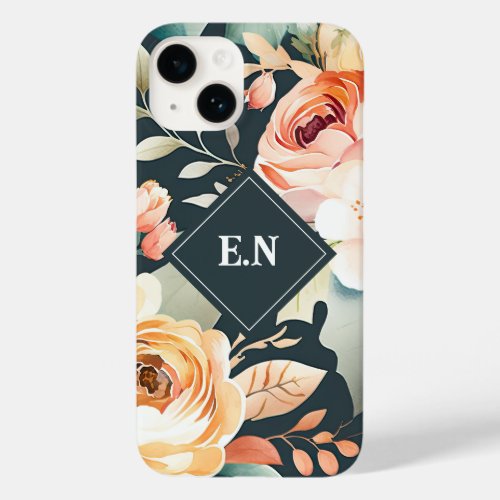 Watercolor Flowers with Diamond Shape Initials Case_Mate iPhone 14 Case