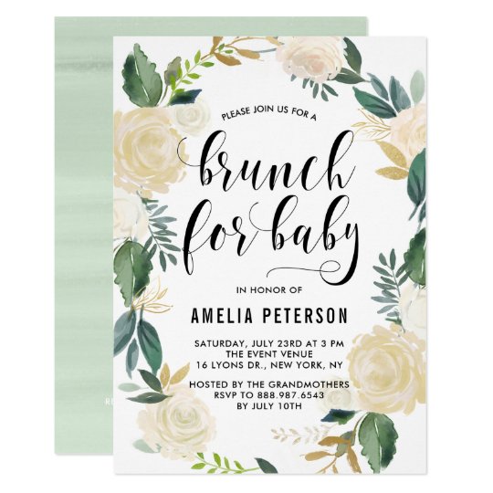 Watercolor Flowers With Glitter Baby Shower Brunch Invitation Watercolor Flowers With Glitter Baby Shower Brunch Invitation Zazzle