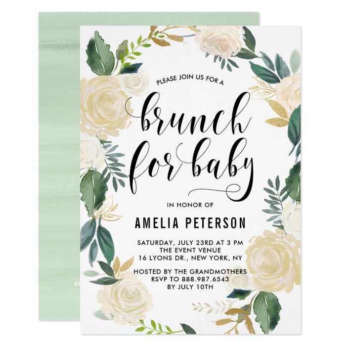 Watercolor Flowers With Glitter Baby Shower Brunch Invitation Glitter Baby Shower Brunch Invitation