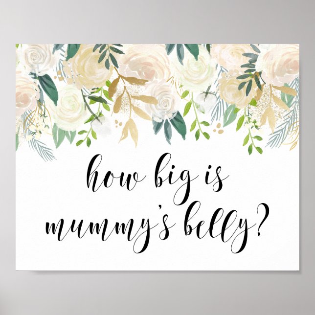 Watercolor Flowers with Gold Foil Baby Shower Poster (Front)