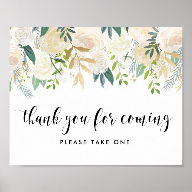 Watercolor Flowers with Gold Foil Baby Shower Poster (Front)