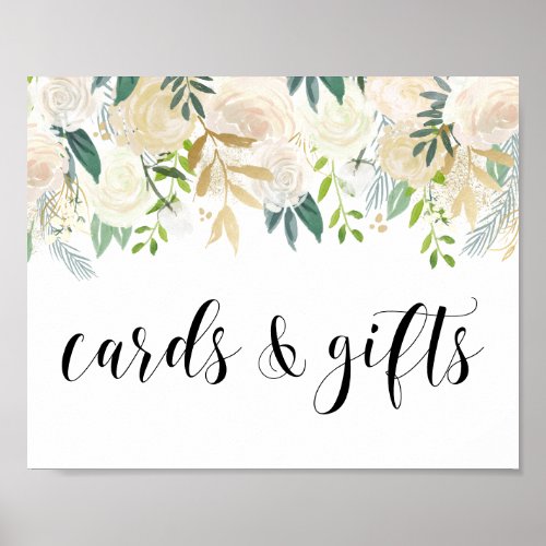 Watercolor Flowers with Gold Foil Cards and Gifts Poster