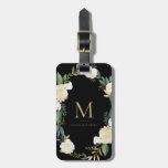 Watercolor Flowers With Gold Foil Monogram Black Luggage Tag at Zazzle