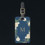 Watercolor Flowers with Gold Foil Monogram Blue Luggage Tag<br><div class="desc">Watercolor Flowers with Gold Foil Monogram Blue Bag Tag | Elegant and feminine luggage tag featuring watercolor flowers with faux gold foil and faux gold glitter accents with a navy blue background color.</div>