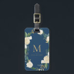 Watercolor Flowers with Gold Foil Monogram Blue Luggage Tag<br><div class="desc">Watercolor Flowers with Gold Foil Monogram Blue Bag Tag | Elegant and feminine luggage tag featuring watercolor flowers with faux gold foil and faux gold glitter accents with a navy blue background color.</div>