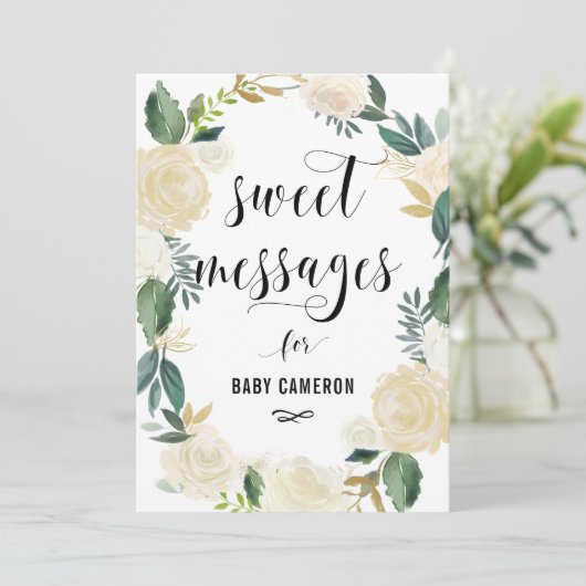 Watercolor Flowers with Gold Glitter Baby Messages (Standing Front)