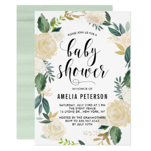 Watercolor Flowers with Gold Glitter Baby Showers Card