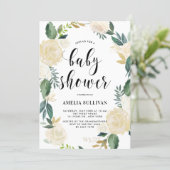Watercolor Flowers with Gold Glitter Baby Showers Invitation (Standing Front)