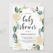 Watercolor Flowers with Gold Glitter Baby Showers Invitation (Front)
