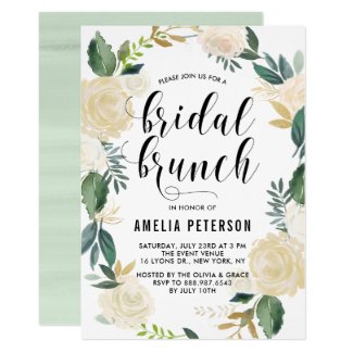 Watercolor Flowers with Gold Glitter Bridal Brunch Invitation
